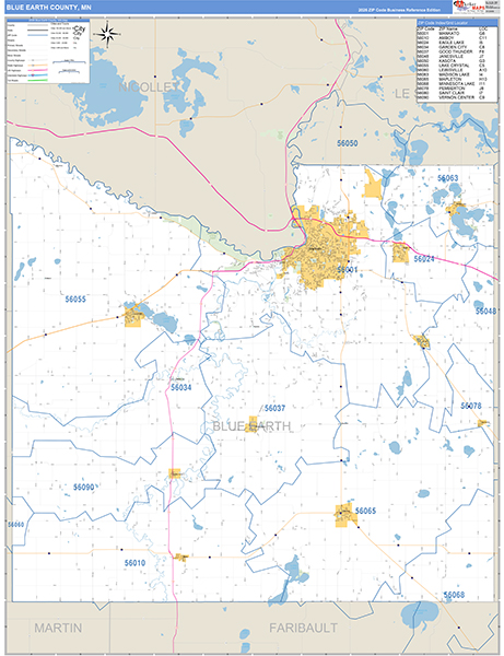 Blue Earth County, MN Zip Code Map